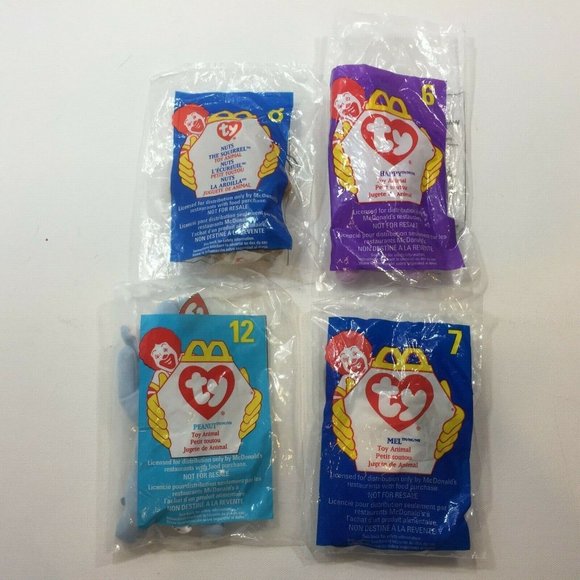 TY McDonalds Happy Meal Toy Beanie Baby Mini #6 #7 #8 #12 Mel Nuts Happy Peanut - Picture 1 of 10